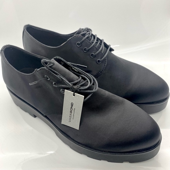 𝅺aurora all Black Loafers Platform Satin - Picture 1 of 13